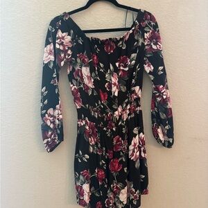 La Hearts Black and Pink Floral Long Sleeve Dress